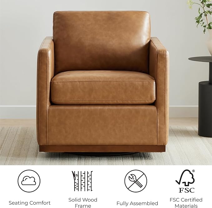 CHITA Swivel Accent Chair, FSC Certified Mid Century Modern Arm Chair for Living Room and Bedroom, Fully Assembled, Saddle Brown