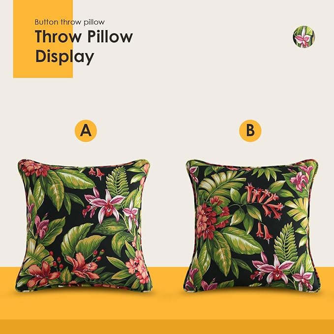 Outdoor Decorative Pillows Pack of 4, 16" x 16" Outdoor Pillow Set for Couch Bed Throw Patio Sofa, Red Flower Green Leaf