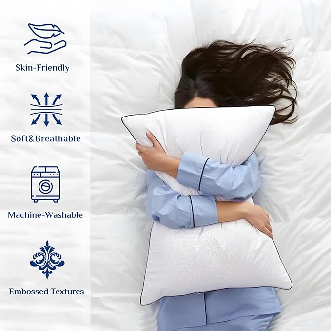 JOLLYVOGUE Standard Pillows Set for Sleeping, Cooling and Supportive Pillows Full Size for Side and Back Sleepers, Down Alternative Hotel Collection Sleeping Pillow