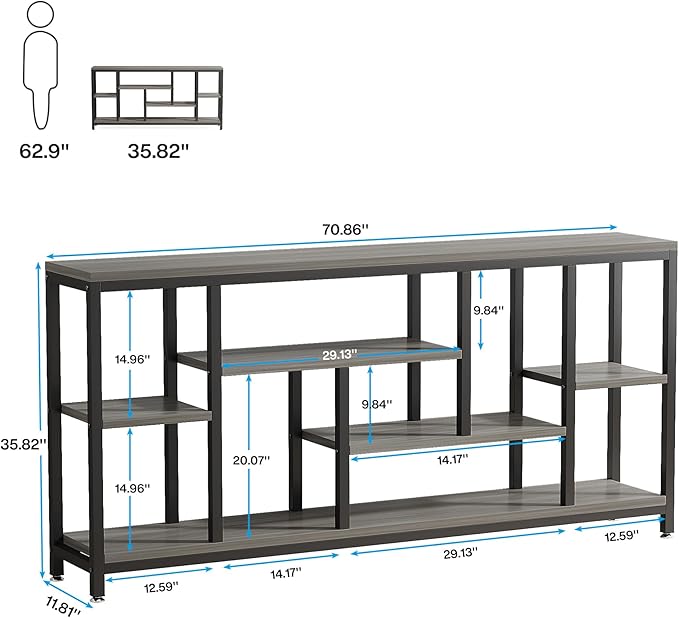 Tribesigns Console Sofa Table, 70.9 inch Extra Long Console Table Behind Couch with Storage Shelves, 3-Tier Modern Narrow Entryway Hallway Accent Table for Living Room, Grey