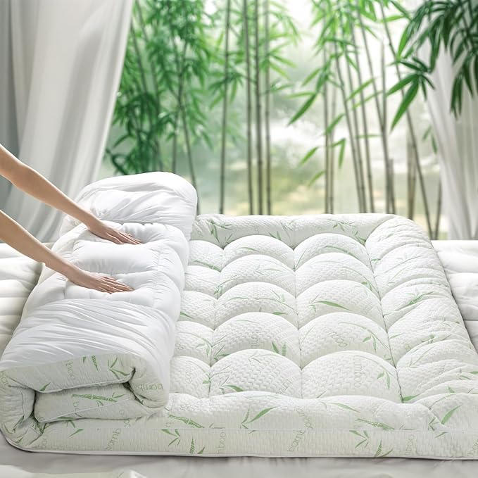 Memory Foam Mattress Topper Full - 1500 GSM Viscose Made from Bambu Pillow Top Mattress Topper Cooling & Body-Contouring Support for Back Pain Relief with 8"-18" Deep Pocket (54"x75")