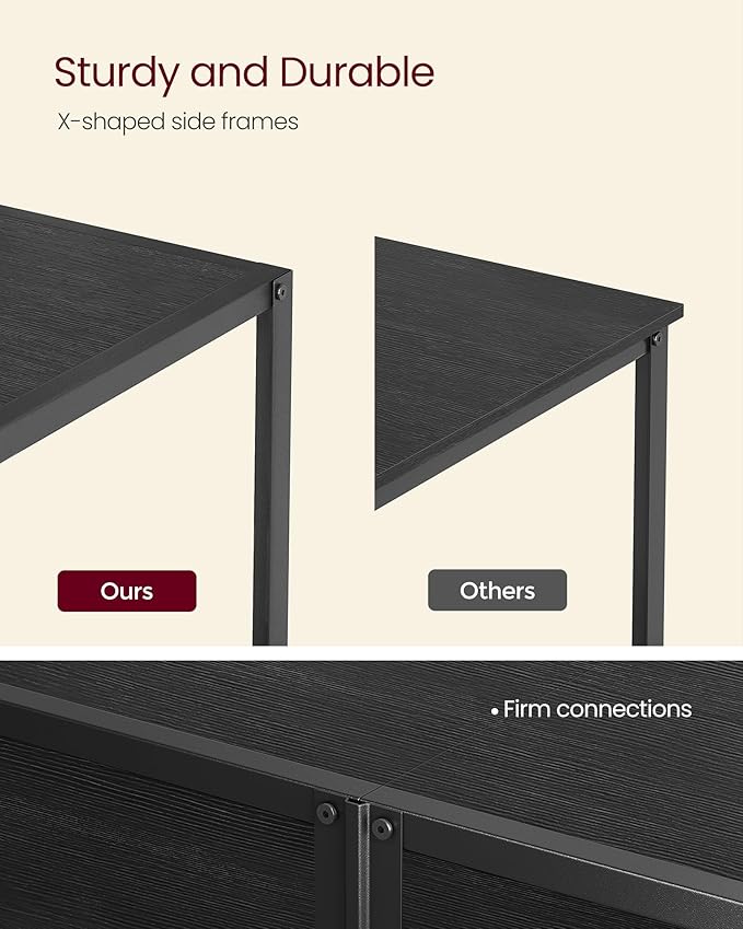 VASAGLE Modern TV Stand for TVs up to 65 Inches, 3-Tier Entertainment Center, Industrial TV Console Table with Open Storage Shelves, for Living Room, Bedroom, Black with Wood Grain ULTV097B22