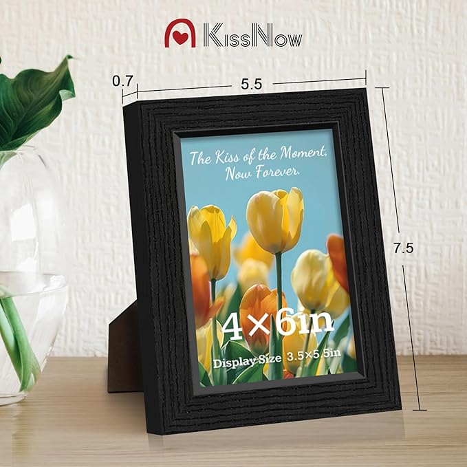4x6 Picture Frame 4 Pack, Black Solid Wood Gallery Photo Frame, Wall Hanging or Tabletop Display