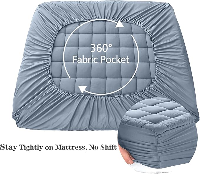 EASELAND Full Size Mattress Pad Pillow Top Mattress Cover Quilted Fitted Mattress Protector 8-21" Deep Pocket Cooling Mattress Topper (54x75 Inches, Dusty Blue)