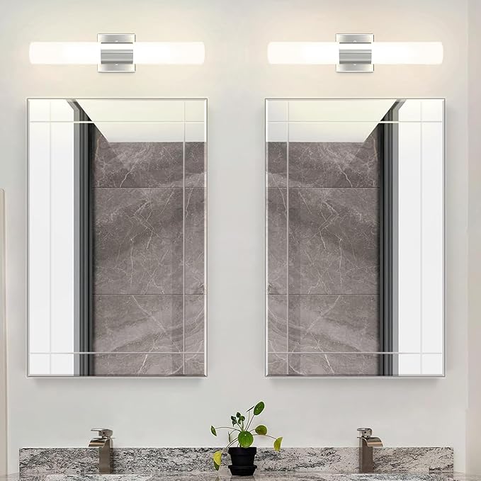 Kalium Bathroom Wall Sconce Fixture, 21 Inch Modern Vanity Lights with Frosted Glass Shade, Indoor Sconces Lighting Wall Decor Lamps for Bathrooms Living Room Stairs Bedroom (Silver)