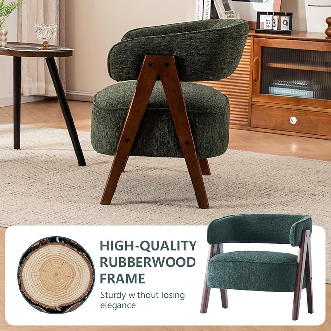 Kidol & Shellder Mid Century Accent Chair Set of 3 Comfy Fabric Modern Living Room Bedroom Chairs Upholstered Lounge Reading Armchair with Thicken Seat Cushion Wood Frame （Green）
