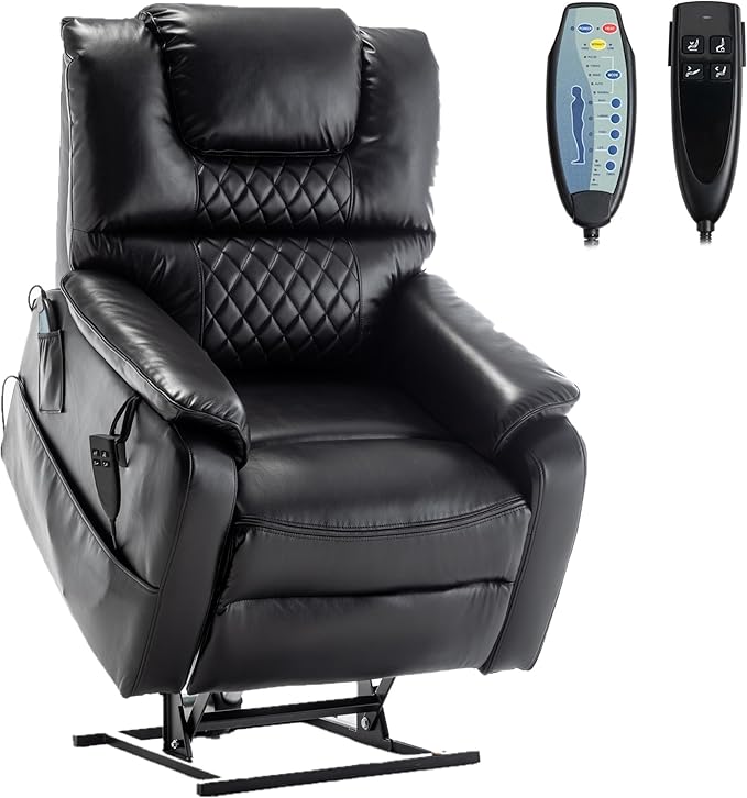 Recliner with Lift Assist for Seniors, Heavy Duty Lay Flat Recliner 180-Degree, Dual Motor Power Stand Up Lift Chair with Massage and Heat, Infinite Position Electric Recliner Chair for Elderly