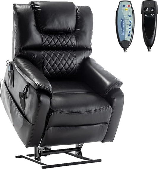 Recliner with Lift Assist for Seniors, Heavy Duty Lay Flat Recliner 180-Degree, Dual Motor Power Stand Up Lift Chair with Massage and Heat, Infinite Position Electric Recliner Chair for Elderly