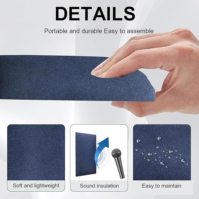 Upholstered Wall Mounted Headboard, 3D Soundproof Wall Panels Peel and Stick - King Size, Tufted, Blue (12 Panels, 10" x 24")