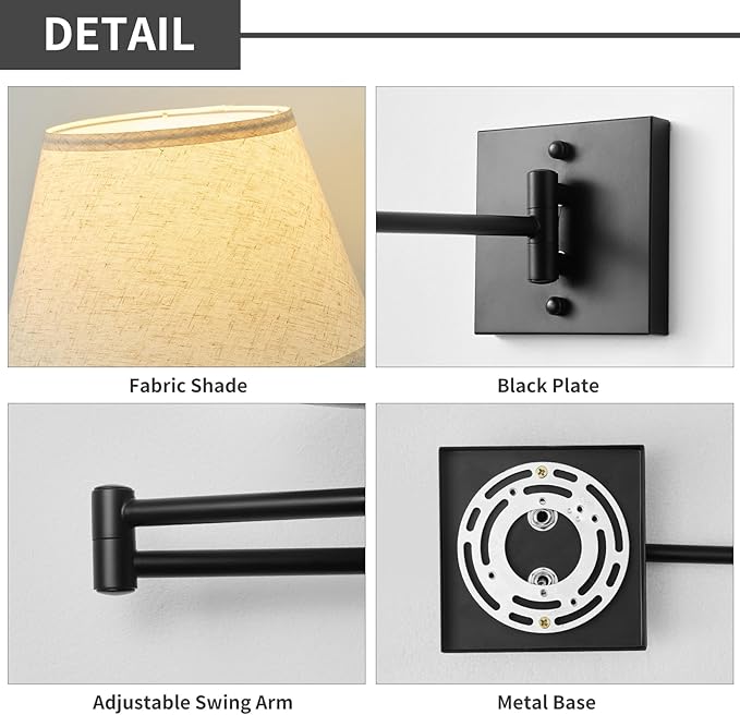 Battery Operated Wall Sconces Set of Two with Remote Control, Rechargeable Cordless Swing Arm Wall Lamp, Dimmable/3 Colors/9 RGB/Night Light/Timer, Black Wireless Wall Sconces, No Hardwired