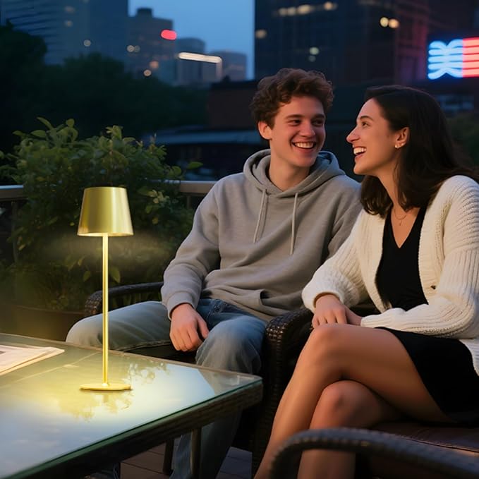 uuffoo 2 Pack Rechargeable Table Lamp Battery Operated Cordless Table Lamps with 3 Colors Stepless Dimming, Desk Night Light for Restaurant, Patio, Bedroom, Bar (Electroplated Gold)