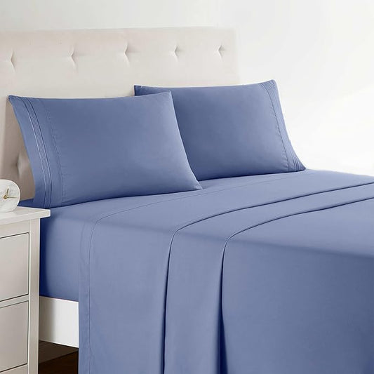 Clara Clark Bed Sheets, Premier 1800 Series 4 Piece Bed Sheet Set, Deep Pocket, Wrinkle, Fade, Stain Resistant, Luxury Soft Bedding Sheets & Pillowcases, California King, Steel Blue