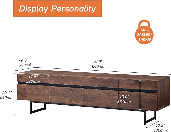 WAMPAT Modern TV Stand for up to 75 inch, Wooden Entertainment Center TV Console with Storage Cabinets Media Console for Living Room,Brown