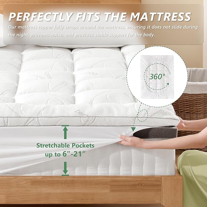 King Mattress Topper - Memory Foam Mattress Topper King Size, Dual Layer 4 Inch Mattres Pad with 2 Inch Gel Memory Foam, Deep Pocket Cooling Bed for Back Pain Relief