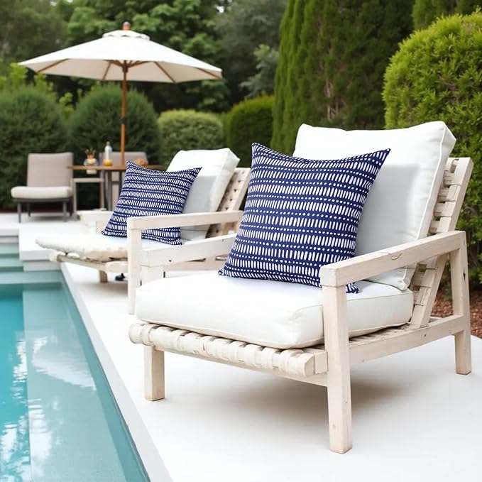 Pack of 2 18x18 Outdoor Pillows, Waterproof Throw Pillows with Inserts, Decorative Patio Pillows for Garden, Couch, Furniture, Sofa, Bed, Living Room(Pebble Dark Blue)