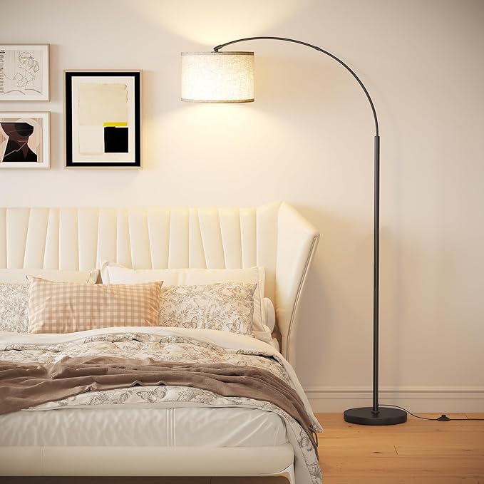 SUNMORY Arc Floor Lamp with 3 Color Temperature, Modern Floor Lamp with 9w A19 LED Bulb, 75″ Height Tall Lamp for Living Room with Hanging Drum Shade & Weighted Base. Arched Standing Lamp for Bedroom