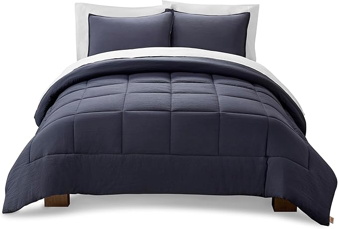 UGG Leonora Comforter Set with 2 Pillow Shams Lightweight Down Alternative Blanket Reversible Cozy Warm All Season Washable and Hypoallergenic Bedding Set, King, Navy Blue