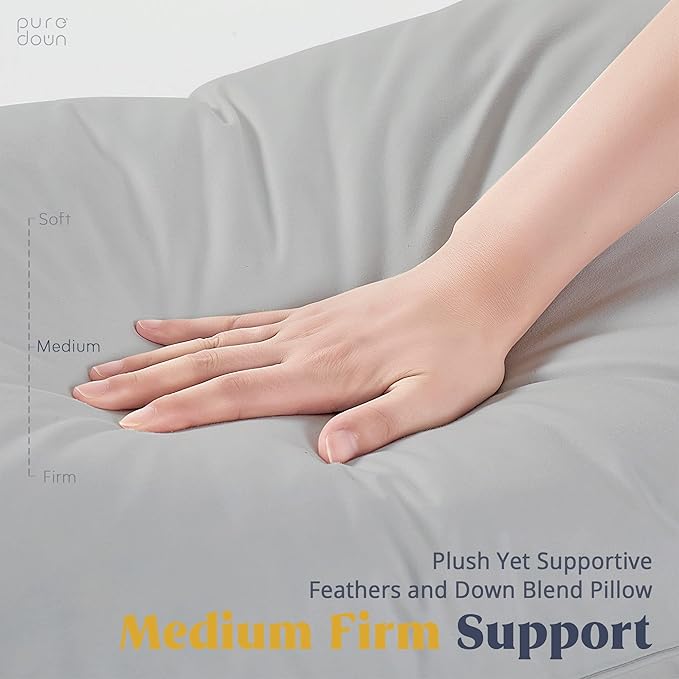 puredown Goose Feathers Down Pillows - King Size Bed Sleeping Hotel Collection Pillows Set of 2 with 100% Cotton Cover, Grey