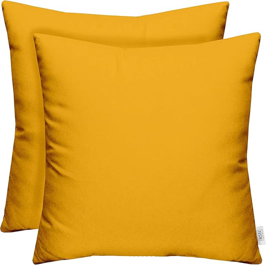RSH DECOR: Sunbrella Square Throw Pillows Set of 2 | 17" x 17" | Water and Fade-Resistant Performance Fabric | Outdoor Pillow Covers with Down-Alternative Inserts | Canvas Sunflower Yellow