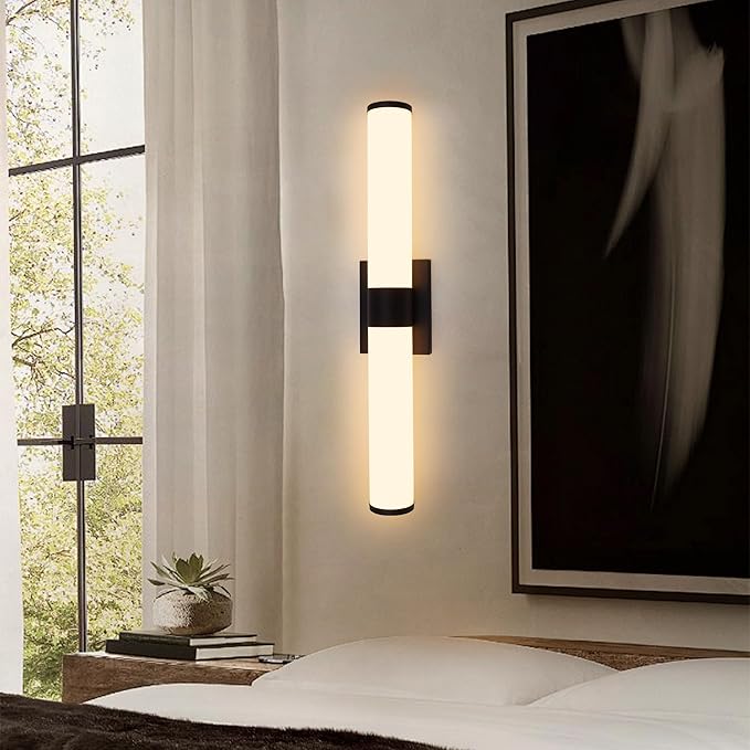 Kalium 24in Modern Wall Sconces, Dimmable Bathroom Vanity Lights, 3000K Warm White LED Indoor Sconces Lighting for Bathroom, Stairs, Living Room, Bedroom. Hardwired.