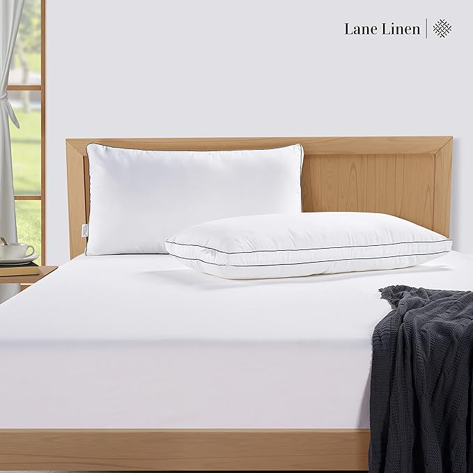 LANE LINEN Standard Pillows Set of 2 (20"x26") - Soft Gusseted Pillow for Back, Stomach or Side Sleepers - Hotel Quality Down Alternative Bed Pillows Standard Size Set of 2 - White