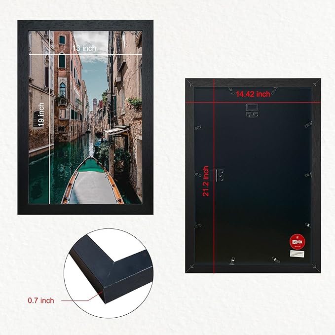 VCK Poster Frames 13x19 Inch Black Wood Poster Large Picture Frames for Wall Home Office Photography Art Decoration