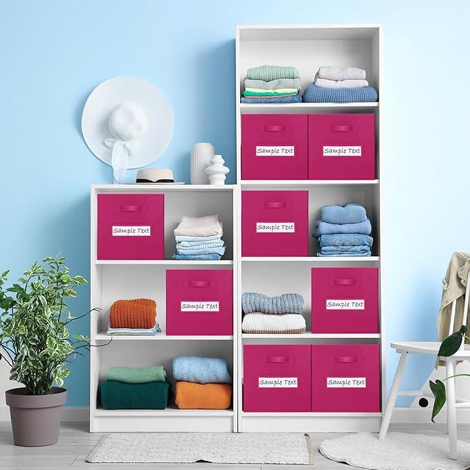 artsdi 11x11 storage cube bins (Set of 10) Foldable Fabric storage cubes with 10 Labels Window Cards & a Pen,11 inch cube storage bin,Closet Organizers for Shelves,Cubby Organizer Boxes,Dark pink