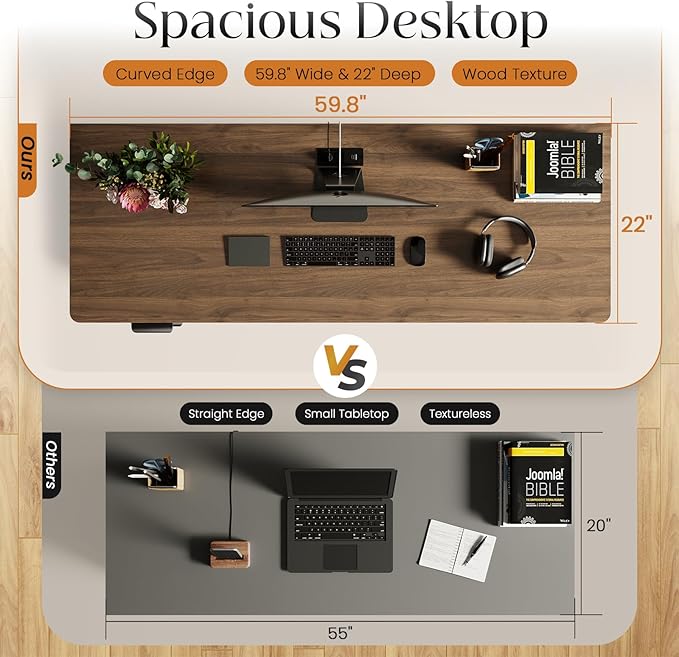 58" Fluted Home Office Desks with Storage, Modern Executive Desk Computer Desk with Drawer & Cabinet, Wood Work Desk for Office, Bedroom, Study, Living Room, Walnut