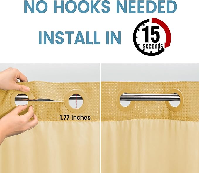 Gold Hotel Shower Curtain - 230GSM Waffle Textured Heavy Duty Thick Fabric Shower Curtains for Bathroom,71W x 74H