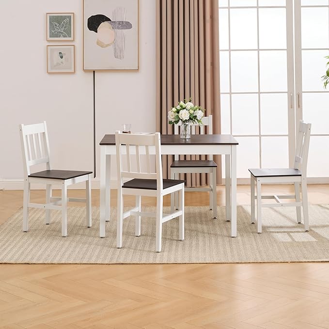 Dining Table Set for 4, 5 - Piece Kitchen Table Set 42.5 Inch Rectangular Dining Table with Chairs Solid Wood Dining Set for Kitchen/Dining Room,Home, Small Space, Apartment, Brown