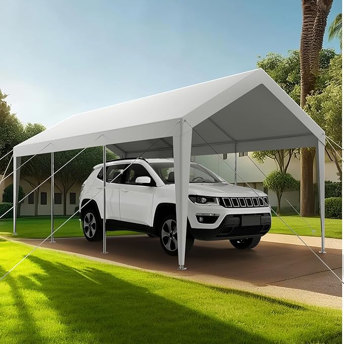 VEVOR Carport, 10 x 20 FT Outdoor Car Canopy, Potable Carport, Heavy Duty Galvanized Cars Shelter, UV-Resistant & Water-Resistant, All-Season Protection, Storage Shed for Car Boat Motorcycle White