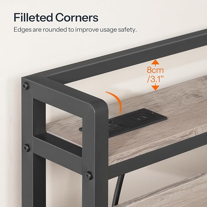 HOOBRO Queen Size Headboard, Headboard with 2 Outlets and 4 USB Ports, Adjustable Height, Storage Rack, Sturdy and Stable, Easy Assembly, Greige and Black