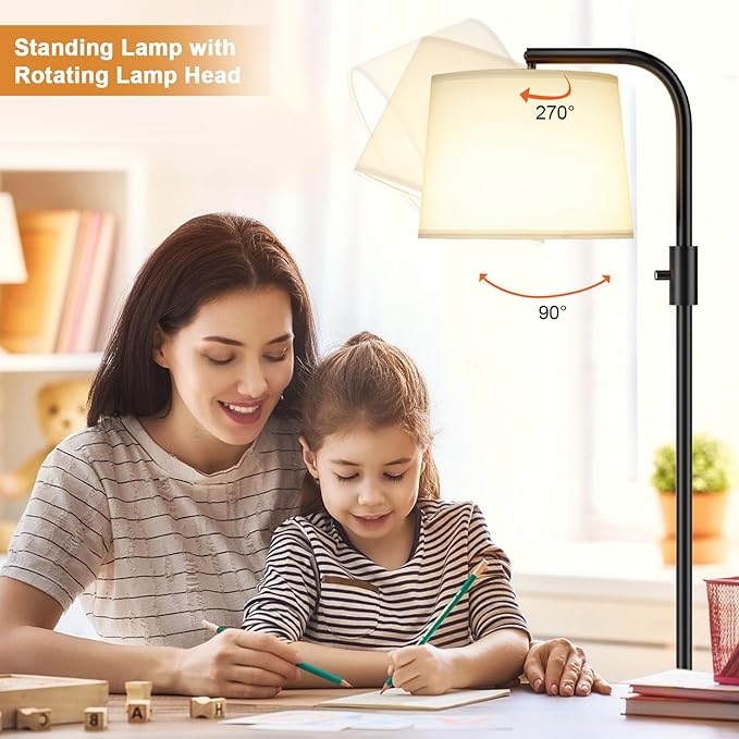 Ambimall Fully Dimmable Floor Lamp - Floor Lamps 9W LED Light Bulbs, Standing Lamps for Living Room with Adjust Head, Modern Standing Light Rotary Switch, Tall Lamp for Bedroom (Black and White)