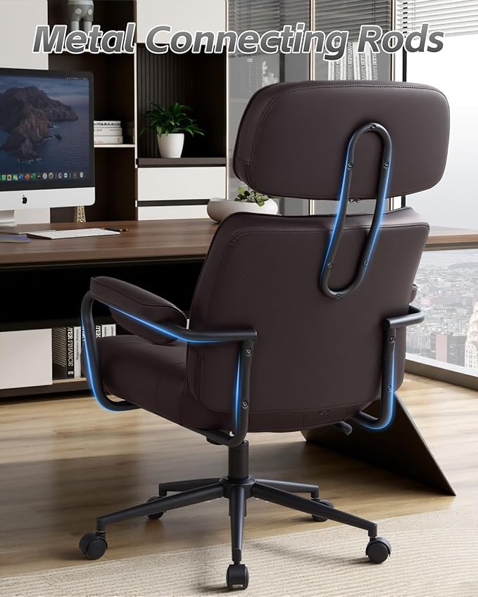 Office Chair Big and Tall 500lbs, Desk Chair Comfy, Oversized Computer Gaming Chair Extra Wide, Executive PU Leather Heavy Duty, High Back Swivel Rocking Chairs with Wheels for Home,Brown