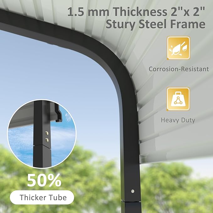 VEIKOU 12'x20' Metal Carport, Outdoor Car Ports Canopy with Strong Steel Frame, Upgraded Heavy Duty Carport Garage Car Shelter with Sloped Steel Roof for Truck, Boat, Beige