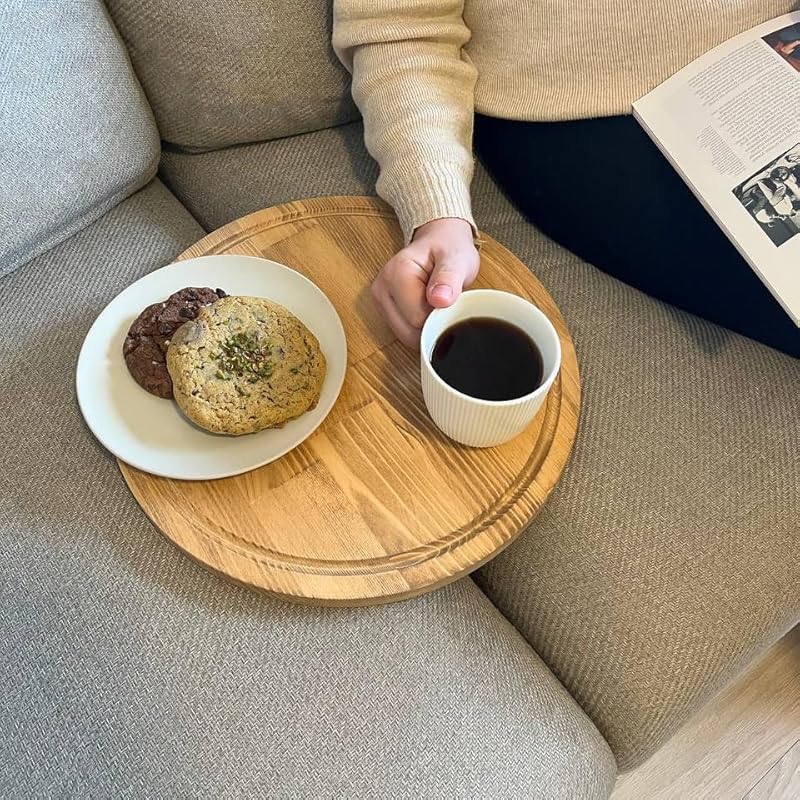 Sofa Tray – Wooden Foldable Sofa Tray Table For Seat Cushion, Perfect for Coffee & Remote Control, Solid Wood Sofa Tray Table, Solid Spruce Couch Table (MADRID, Small 12")