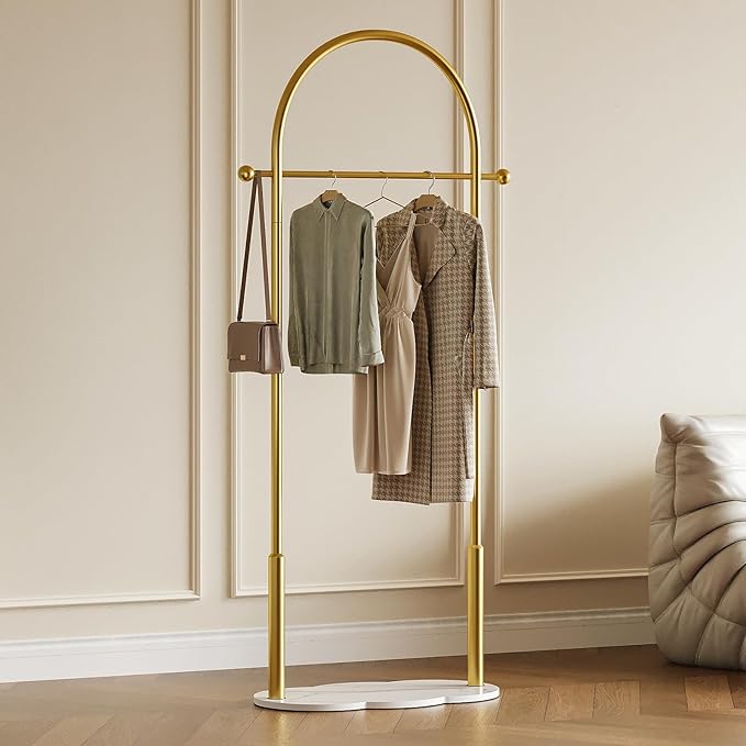Gold Clothing Rack for small spaces,Modern Clothes Rack with Marble Base,Small Garment Racks for Hanging Clothes, Heavy-duty Coat Rack Freestanding for Bedroom,Entryway,Boutiques (gold)