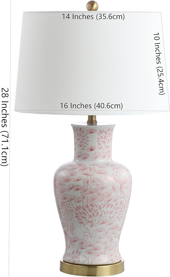 SAFAVIEH Lighting Collection Calli Pink/ White Chinoiserie 28-inch Bedroom Living Room Home Office Desk Nightstand Table Lamp Set of 2 (LED Bulbs Included)