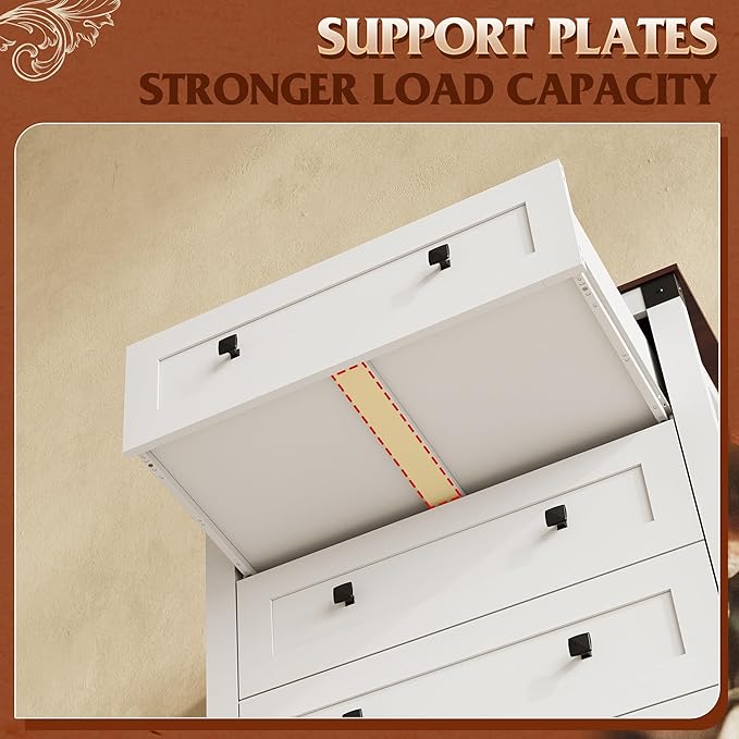 WLIVE Farmhouse White Dresser for Bedroom, 5 Drawer Dresser Storage Organizer, Tall Wood Dressers with Double Rustic Handle, Chest of Drawers for Living Room, Hallway, Closet