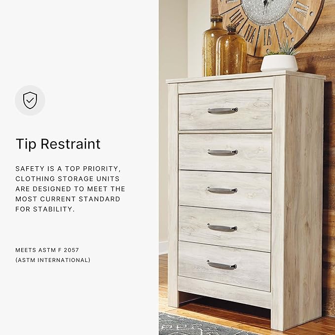 Signature Design by Ashley Bellaby Vintage Farmhouse 5 Drawer Chest of Drawers, Whitewash