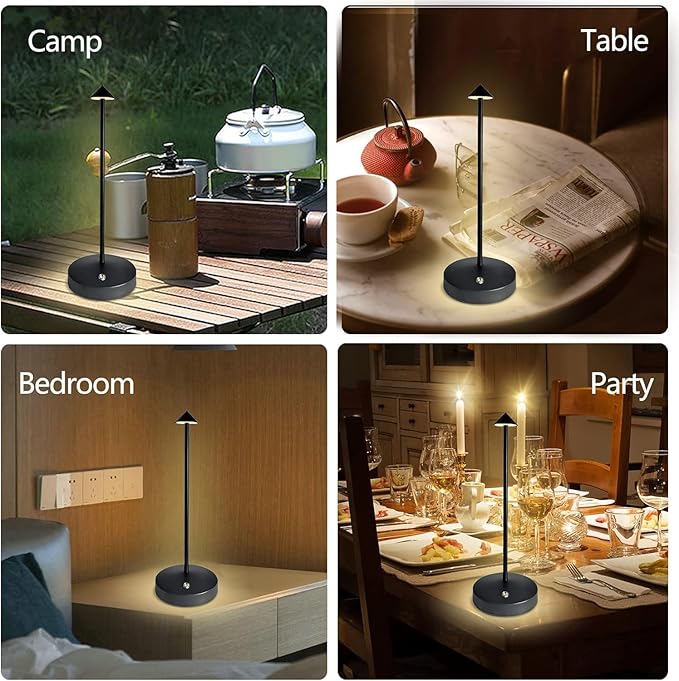 Rechargeable Cordless Table Lamp,3000mAh Battery Operated Table lamp,Portable LED Touch 2 Levels Brightness Dimmable Bar Lamp,Battery Powered Lamp for Bars,Restaurant,Living Room(2 Pack)