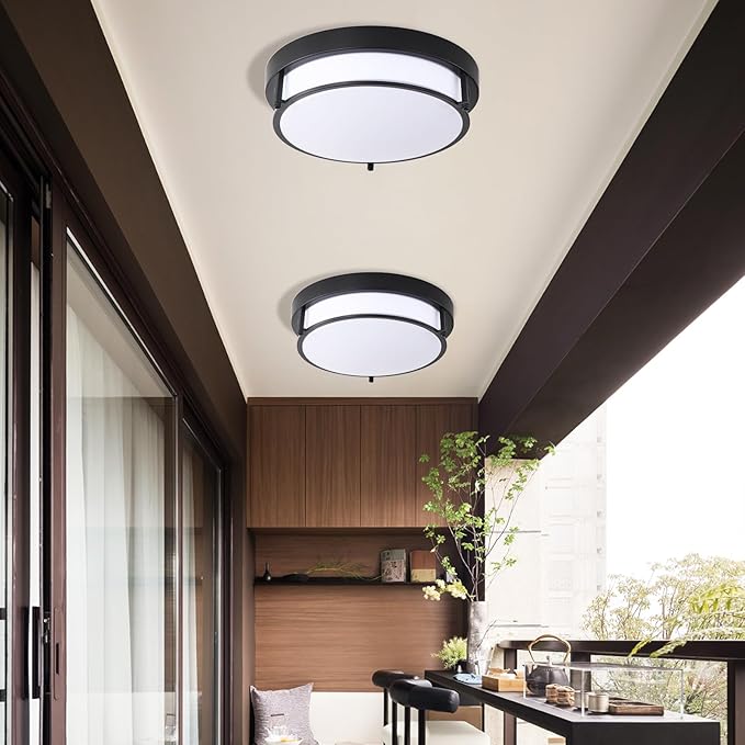 2 Pack Black Flush Mount Ceiling Light, 12 inch Hallway Light Fixtures, 2-Light Modern Light Fixtures Mount for Kitchen Living Room Bedroom, E26 Socket