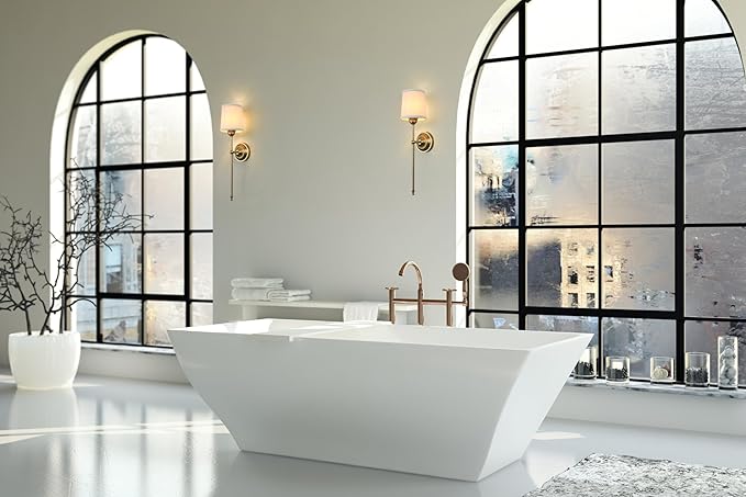 Antique Finish Sconce Wall Lighting Fixture with Linen Fabric Shade, E26 Hardwired Indoor 1-Light Wall Mounted Lamp for Living Room Bedside Nightstand Light Vanity Bathroom