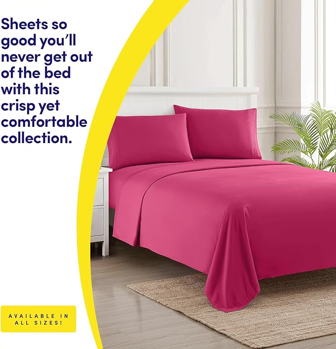 1500 Supreme Collection King Sheet Sets Fuschia - Luxury Hotel Bed Sheets and Pillowcase Set for King Mattress - Extra Soft, Elastic Corner Straps, Deep Pocket Sheets, King Fuschia