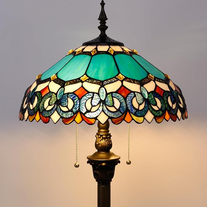 Tiffany Floor Lamp Stained Glass Lamp Standing Reading Light 16x16x70 Inch for Living Room (Blue Jewelry Baroque Style)
