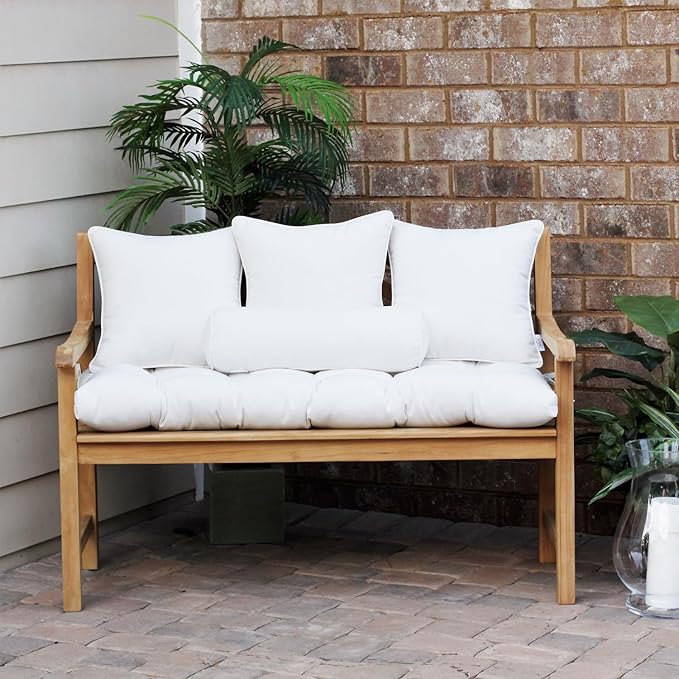 RSH DECOR: Sunbrella Square Throw Pillows Set of 2 | 20" x 20" | Water and Fade-Resistant Performance Fabric | Outdoor Pillow Covers with Down-Alternative Inserts | Canvas White