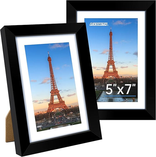 FIXSMITH 5x7 Picture Frame, Black Photo Frame with HD Plexiglass, Display Pictures 4x6 with Mat or 5x7 Without Mat Multi Picture Frames Collage for Tabletop or Wall Display, 2 Pack