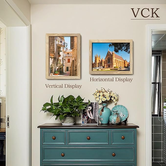 VCK 11x14 Natural Picture Frames 3 Pack, High-End Wood Wide Border Poster Frame, Multi-Directional Display Family Photos, Office Prints, Studio/Gallery/Home Artwork
