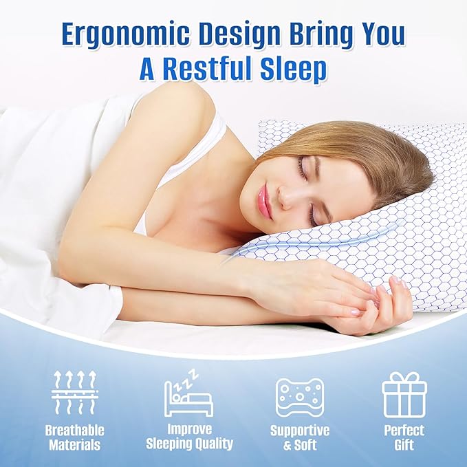 Shredded Memory Foam Pillow for Sleeping, Cooling Bed Pillows Set of 2, Adjustable Pillows for Side, Back, Stomach Sleepers with Washable Pillowcase (King Size)