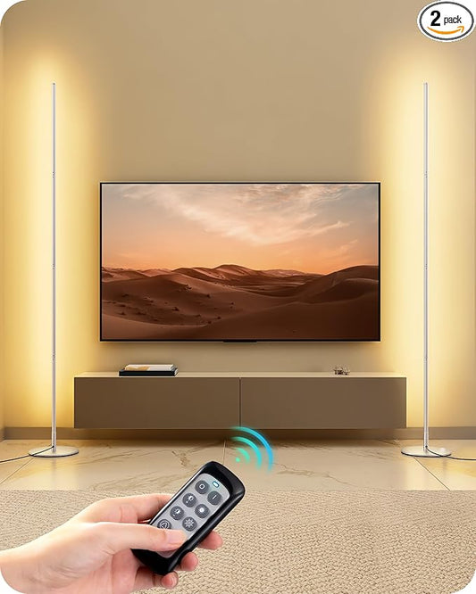 EDISHINE Modern Minimalist Floor Lamp, 2-Pack Adjustable Led Corner Lamps, Dimmable with 7 Color Temperatures (3000K-6000K), 57.5" Height for Bedroom, Living Room, Office, Silver